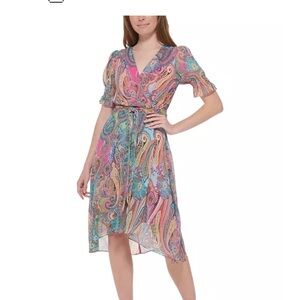 Tommy Hilfiger Women Paisley Print Puff-Sleeve Fit & Flare Dress SZ 6 Romantic